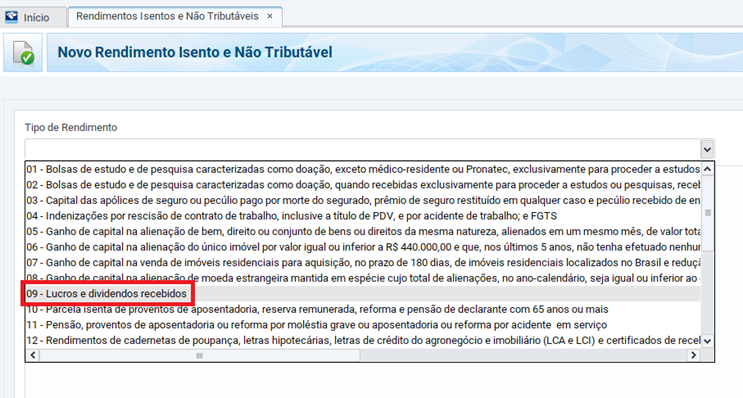 Print do programa IRPF 2026 mostrando o campo “Lucros e dividendos recebidos"