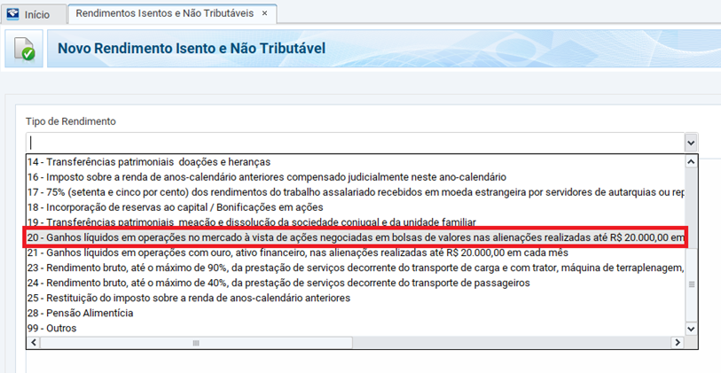 Print do programa IRPF 2026 mostrando o campo "Ganhos líquidos em operações no mercado à vista de ações"