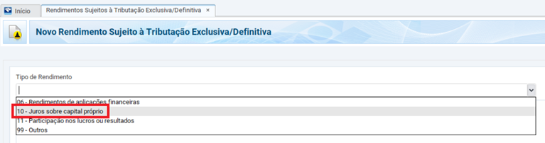 Print do programa IRPF 2026 mostrando o campo "Juros sobre capital próprio"